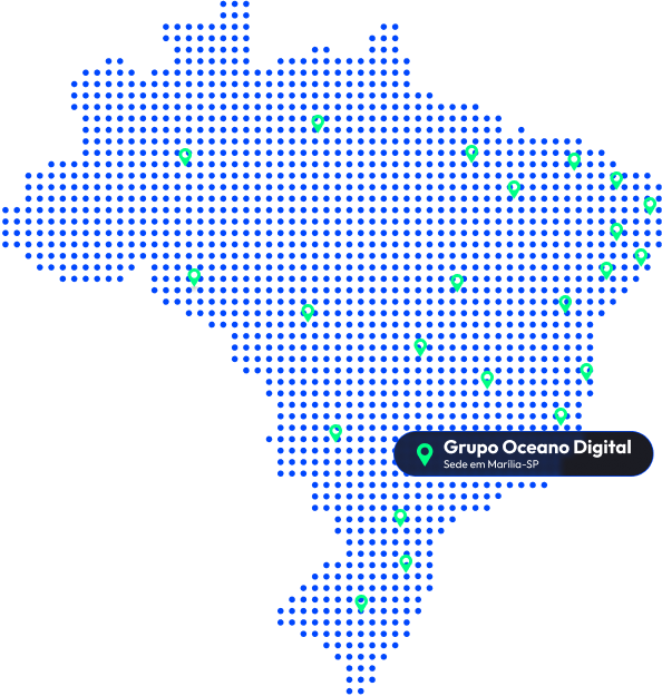 Imagem do mapa do Brasil com pontos azuis e mostrando a lozalização da Eficaz