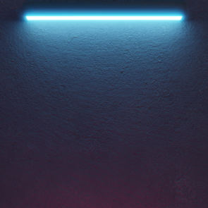 Imagem de fundo de uma parede escura com um led vertical iluminando com cor azul claro a parede